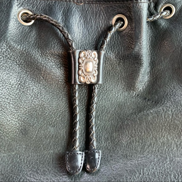 Fossil Vintage Black Drawstring Bucket crossbody Bag Genuine Leather 75082 - Picture 2 of 8